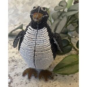 Beadworx Grass Roots Artesian Penquin African Glass Bead sculpture Black White